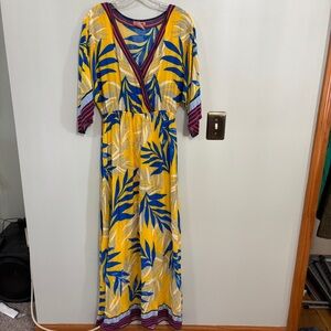Flying Tomato Floral Bohemian yellow Maxi wrap Dress large
